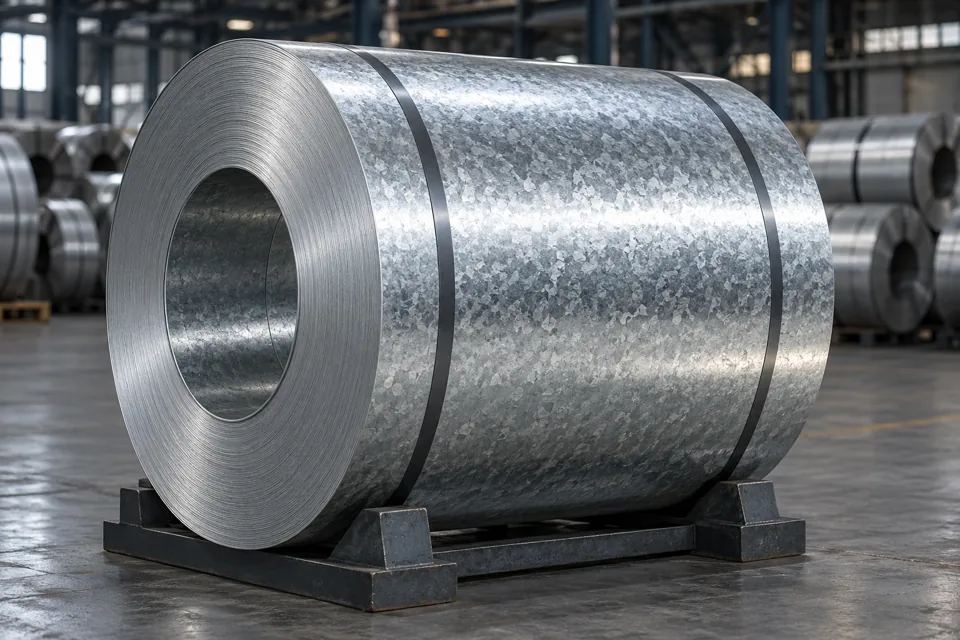 Zinc-coated galvanised steel coil, illustrative image