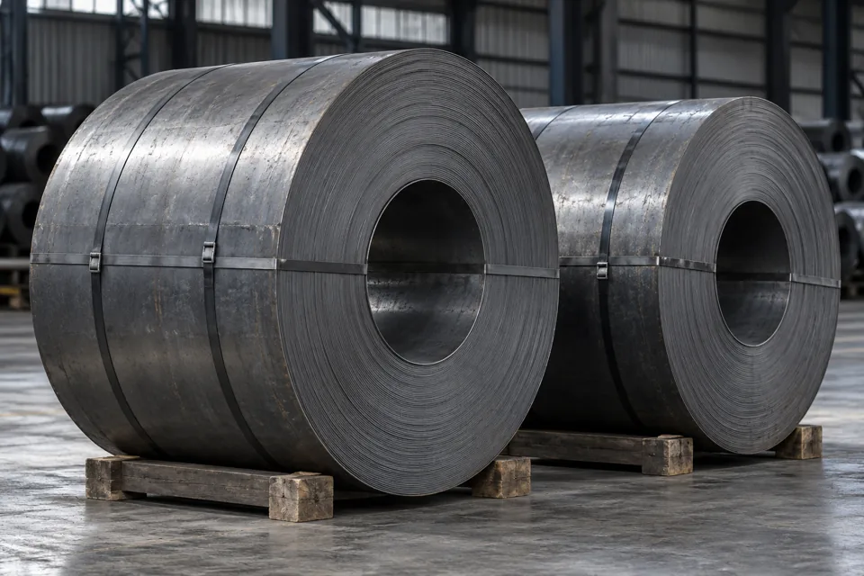 Dark hot-rolled steel coils, illustrative image