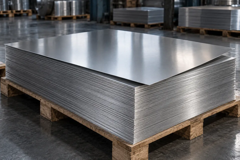Stacked tinplate sheets, illustrative image
